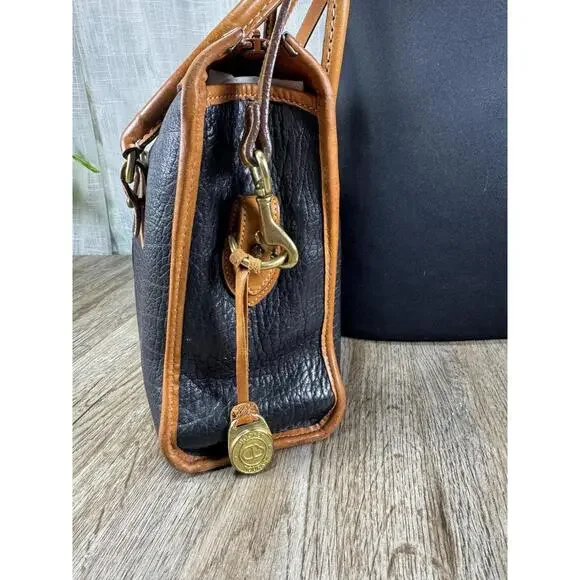 Dooney Bourke Vintage Leather Handbag Black/Tan, All Weather, Satchel/Top Handle - Picture 4 of 9